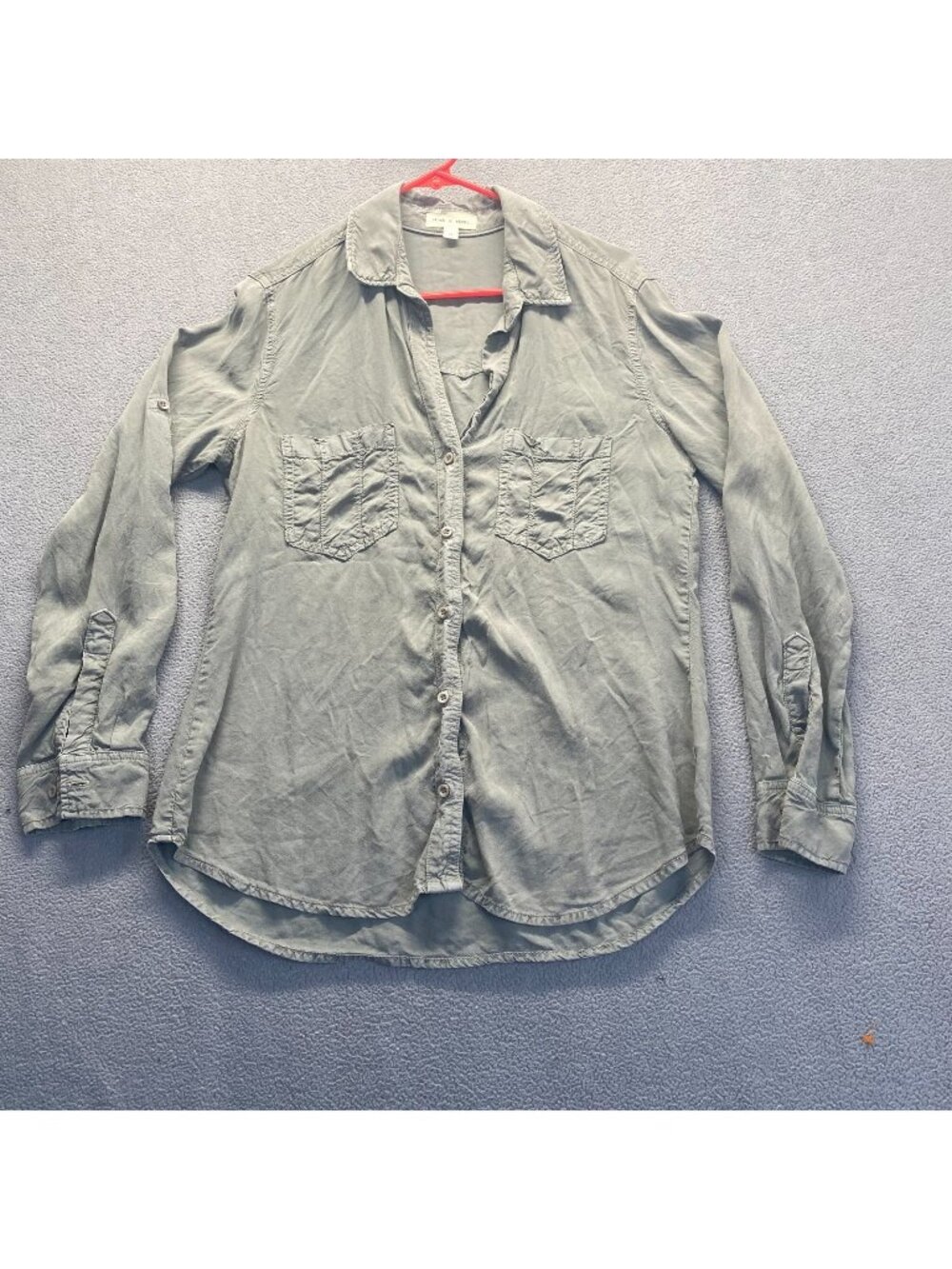 Anthropologie‎ Cloth & Stone Tencel Utility Button Down Shirt Olive Size M